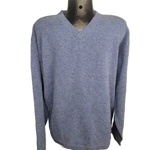 Denver Hayes 100% Lamb's Wool Men's Blue V-Neck Sweater L